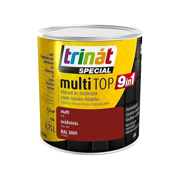 Festékvédő fólia - Nejlon, Hosszúság: 34 mm - Trinát SPECIAL multi TOP 9in1 festékes doboz matt oxidvörös (RAL 3009) színben, 0,75L.
