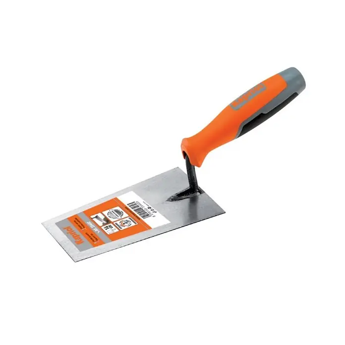 Festékvédő fólia - Hosszúság: 34 mm - Fém kőműveskanál narancssárga és szürke ergonomikus nyéllel.