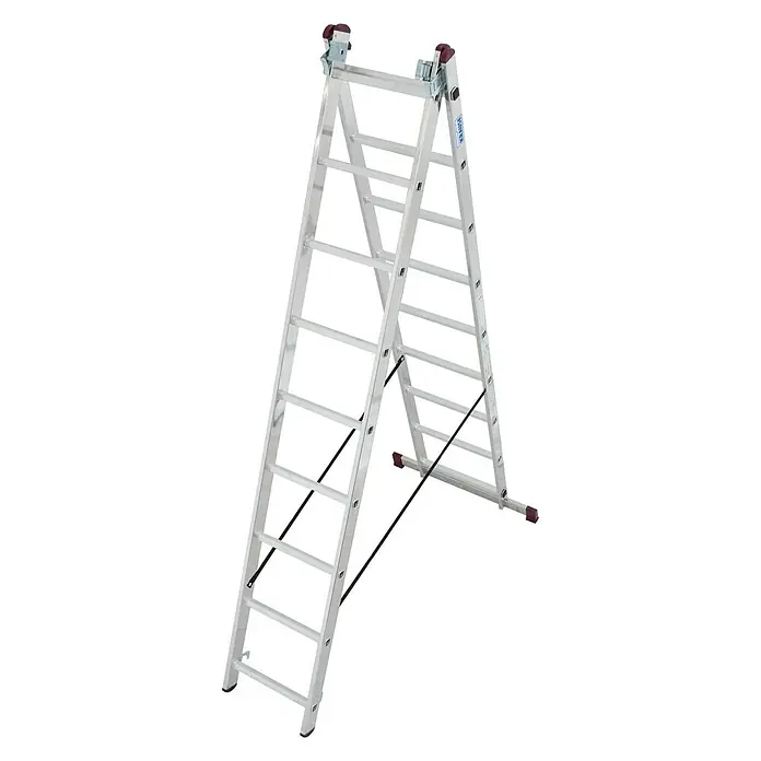 Krause Corda Escalera multiusos - Altura de trabajo: 6,3 m, 3 x 9 peldaños, Aluminio - Vista de perfil izquierdo