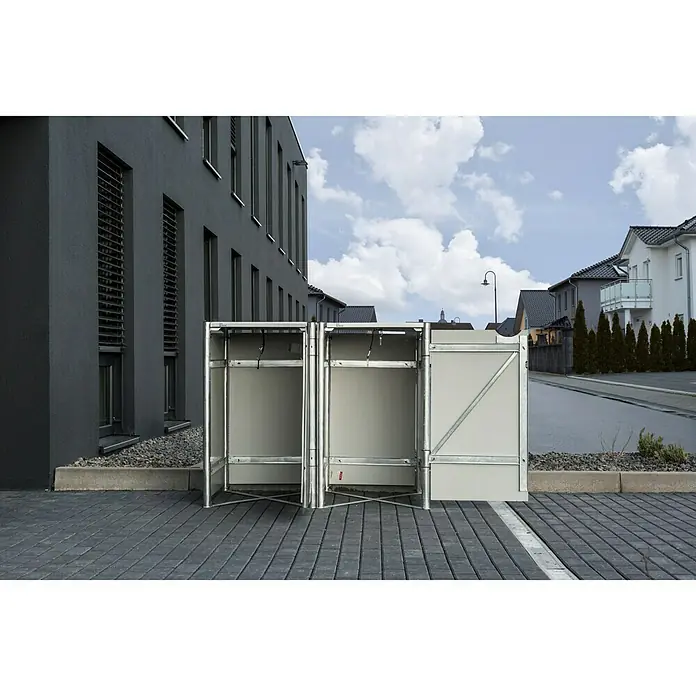 Hide Mülltonnenbox - 80,7 x 139,4 x 115,2 cm, Passend für: 2 Mülltonnen 180 - 240 l, Kunststoff, Schwarz - Anwendungsbeispiel