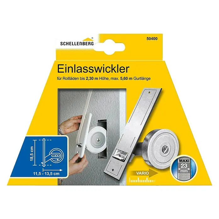 Schellenberg Rollladen-Gurtwickler Maxi - Lochabstand: 185 mm, Gurtbreite: 23 mm, Max. Gurtlänge: 5,6 m
