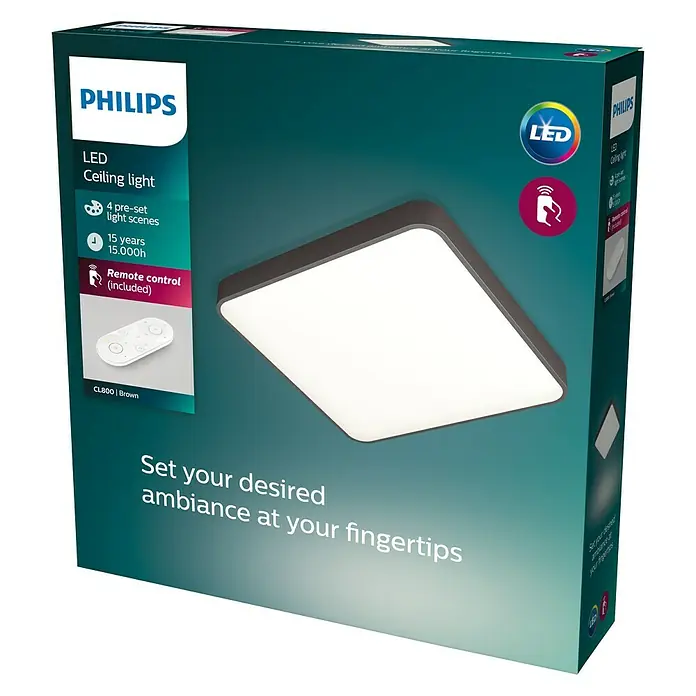 Philips Plafón LED CL800 - 32 W, L x An x Al: 55 x 55 x 9 cm, Marrón, Blanco neutro