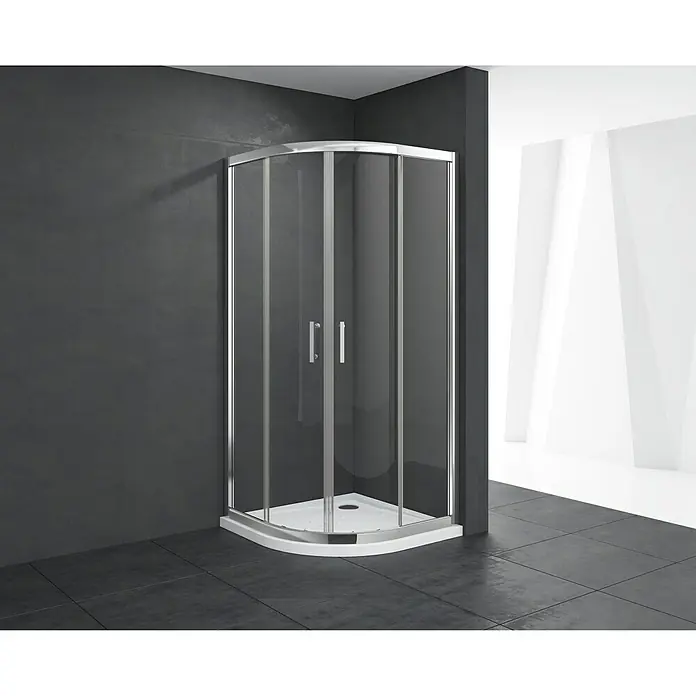 Mampara de ducha semicircular Chloe transparente - L x An x Al: 80 x 80 x 195 cm, Espesor: 5 mm, Cromo