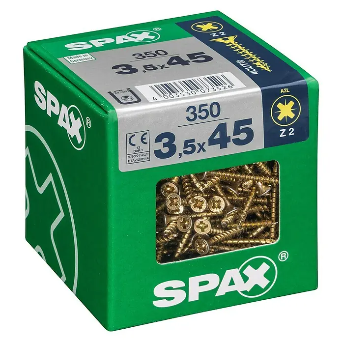 Spax Univerzalni vijak - 3,5 x 45 mm, Puni navoj, 350 kom - Pogled s lijeve strane