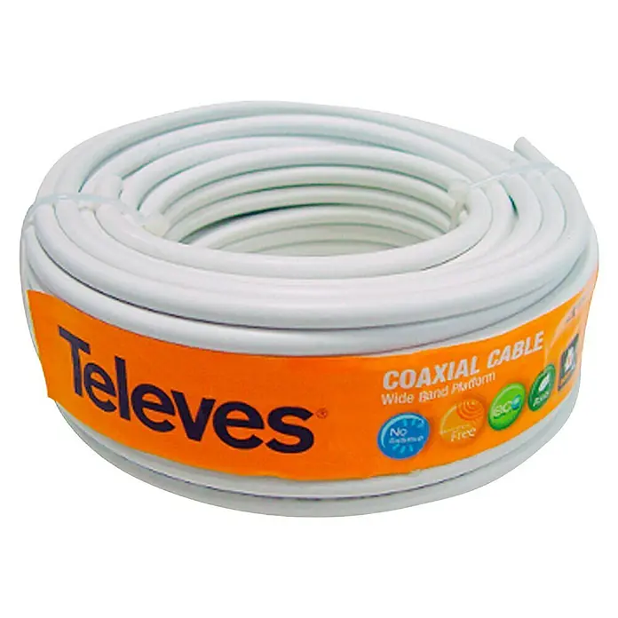 Cable coaxial - 20 m, Blanco, Diámetro: 7 mm