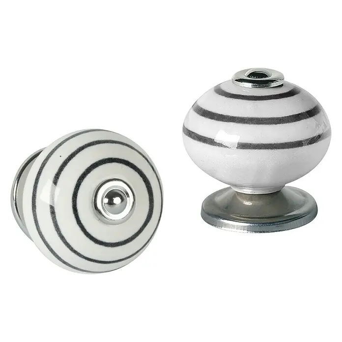 Rei Set de pomos para muebles Rayas - 4 pzs., Ø x Al: 40 x 38 mm, Porcelana