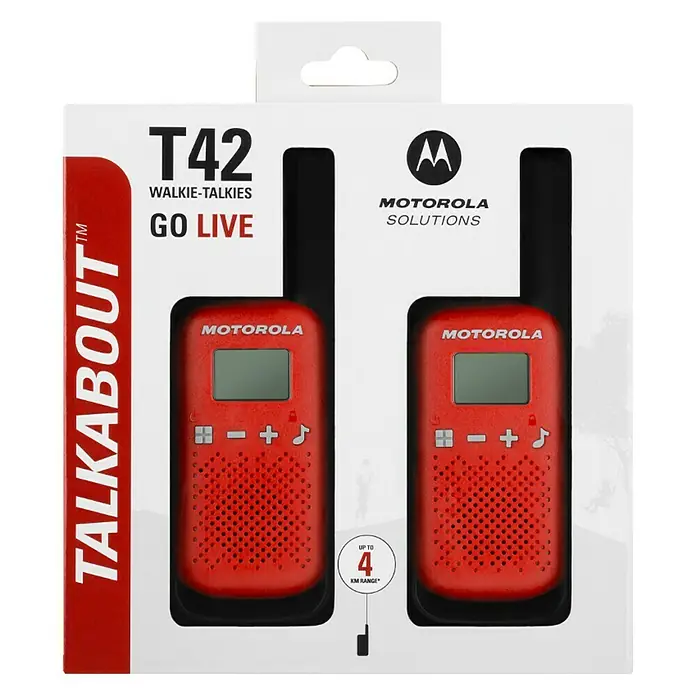 Motorola Solutions Walkie Talkie Talkabout T42 - Reichweite ca.: 4 km, Rot/Schwarz - Vorderansicht