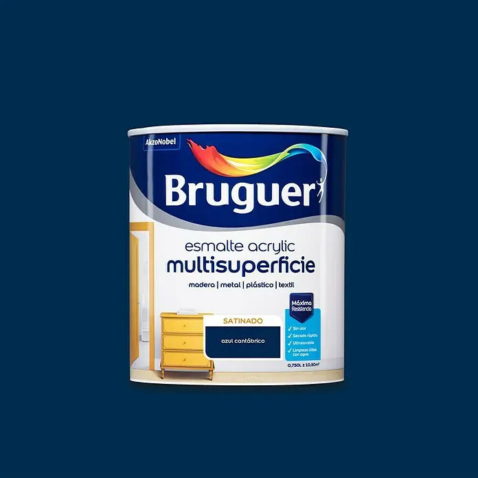 Bruguer Esmalte de color Acrylic Multisuperficie - Azul cantábrico, 750 ml, Satinado