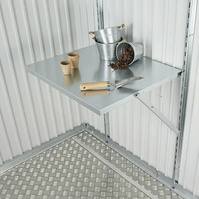 Biohort Klapptisch - Passend für: Biohort Gerätehäuser, Biohort Geräteschrank, 0,58 x 0,69 m - Linke Seitenansicht