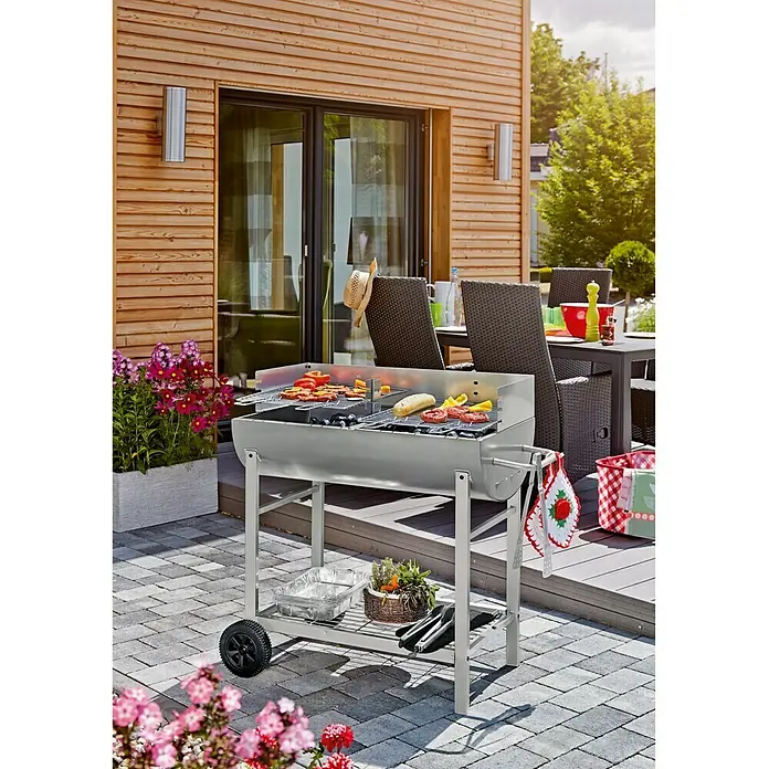 Grillstar Grillwagen Texas - Zilver, Hoofdgrilloppervlak: 82 x 47 cm