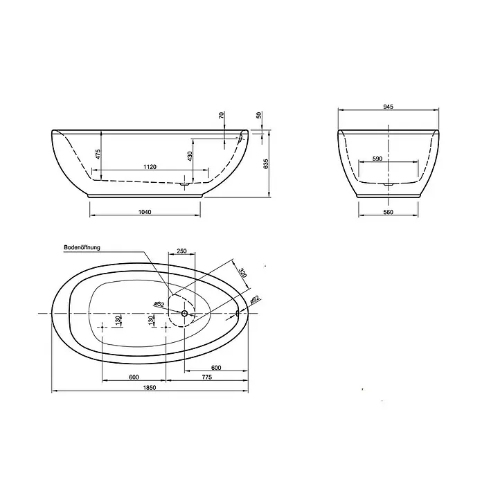 Ottofond Freistehende Badewanne Crystal - 185 x 95 cm, Sanitäracryl, Weiß