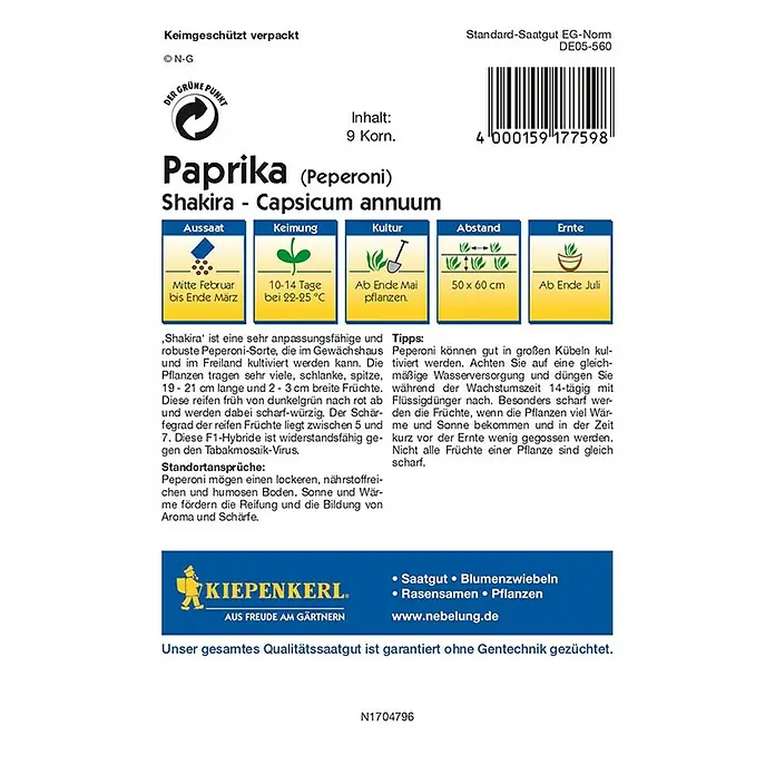 Kiepenkerl Profi-Line Gemüsesamen Paprika Shakira - Capsicum annuum, Erntezeit: Juli - Rückansicht