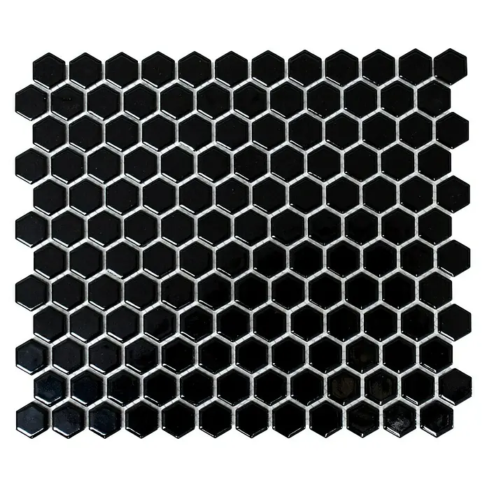 Mosaikfliese Hexagon Uni HX 060 - 26 x 30 cm, Schwarz, Glänzend - Ansicht von oben