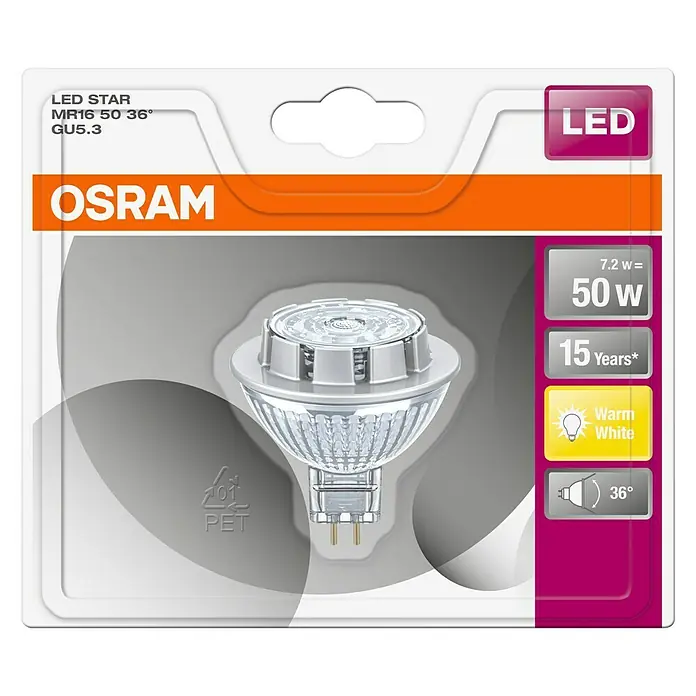 Osram LED žarulja Star MR16 - 7,2 W, 36 °, Bez prigušivanja, Topla bijela - Pogled odozgo
