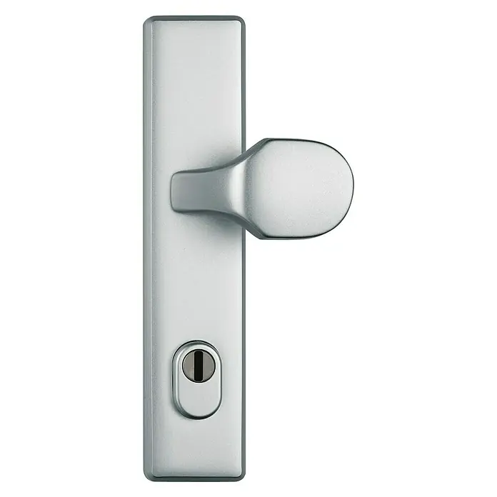 Abus Schutzbeschlag HLZS814 - Hauseingangstür, Aluminium, Türstärke: 52 mm - 72 mm, Knopf außen, Drücker innen, Form Schild: Eckig - Vorderansicht