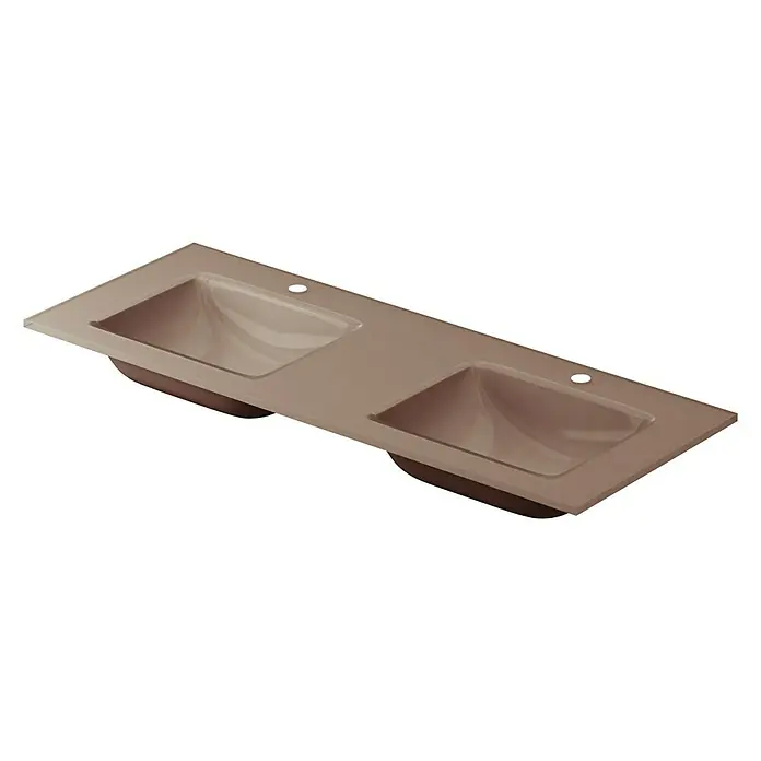 Lavabo doble Cristal - 121 x 46 cm, Orificios para grifo: Medio, Chocolate, Vidrio - Vista angular