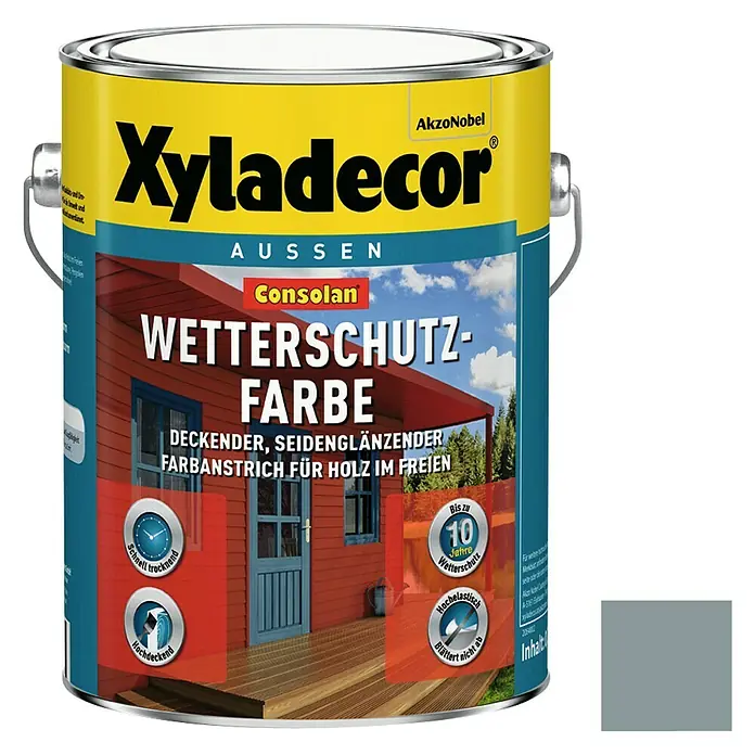 Xyladecor Wetterschutzfarbe Consolan - Silbergrau, Seidenglänzend, 2,5 l, Wasserbasiert