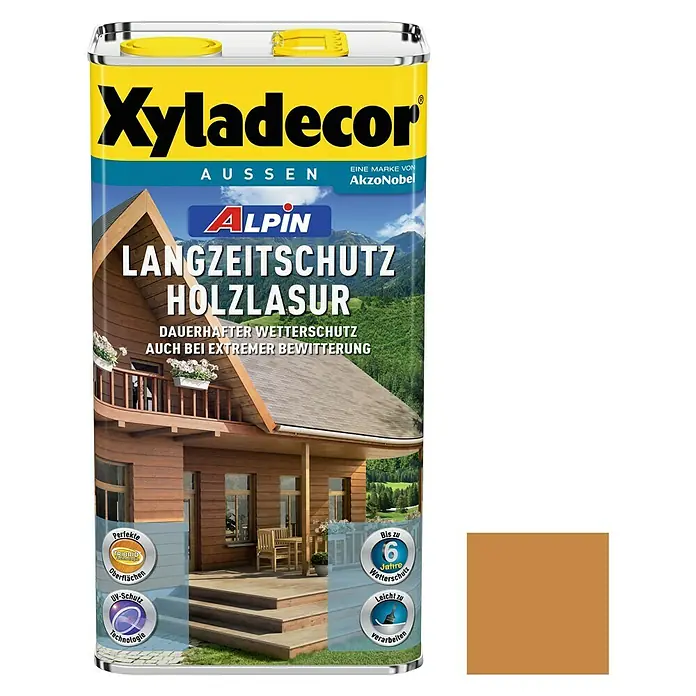 Xyladecor Langzeitschutz-Holzlasur Alpin - Pinie, 5 l, Seidenglänzend, Lösemittelbasiert