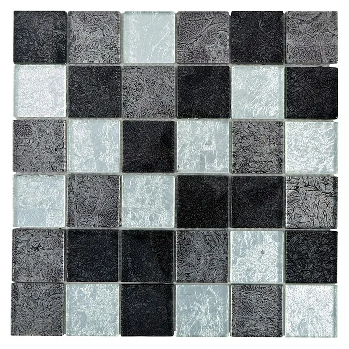 Mosaikfliese Quadrat Crystal Mix CM 4BS23 - 30 x 30 cm, Schwarz/Silber, Glänzend - Ansicht von oben
