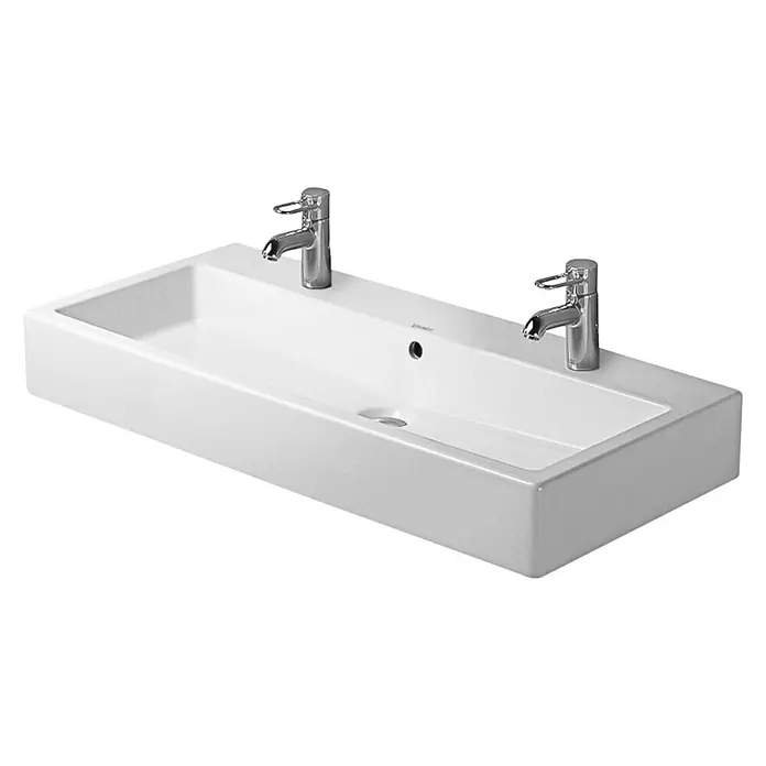 Duravit Vero Air Doppelwaschtisch - 100 x 47 cm, Mit schmutzabweisender Glasur, Hahnloch: Mitte, Mit Überlauf, Weiß, Ungeschliffen - Vorderansicht