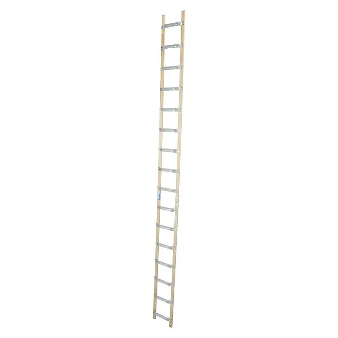 Krause Dachleiter - Länge: 4,5 m, 16 Sprossen, Holzart Holme: Schichtholz, Material Sprossen: Aluminium - Linke Seitenansicht