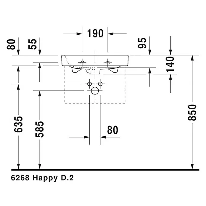 Duravit Happy D.2 Waschbecken - 50 x 36 cm, Ohne Spezialglasur, Hahnloch: Mitte, Mit Überlauf, Weiß, Waschbecken geeignet für: Möbel