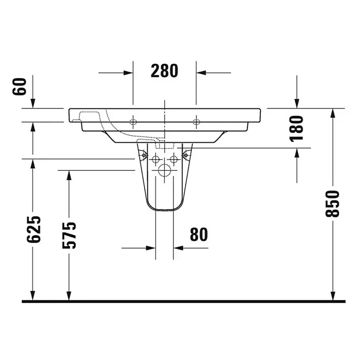 Duravit D-Code Waschtisch - 85 x 48 cm, Ohne Spezialglasur, Hahnloch: Mitte, Mit Überlauf, Weiß