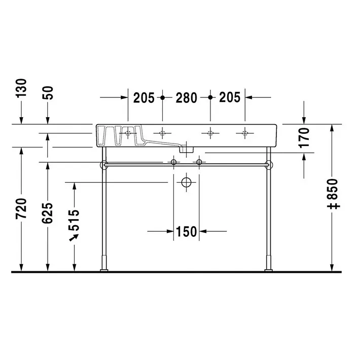 Duravit Vero Waschtisch - 105 x 49 cm, Ohne Spezialglasur, Hahnloch: Mitte, Mit Überlauf, Weiß, Ungeschliffen