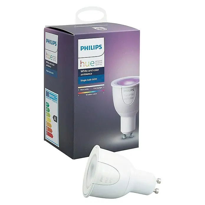 Philips Hue Bombilla LED - 6,5 W, GU10, RGBW, Temperatura de color ajustable, Intensidad regulable, 1 ud.