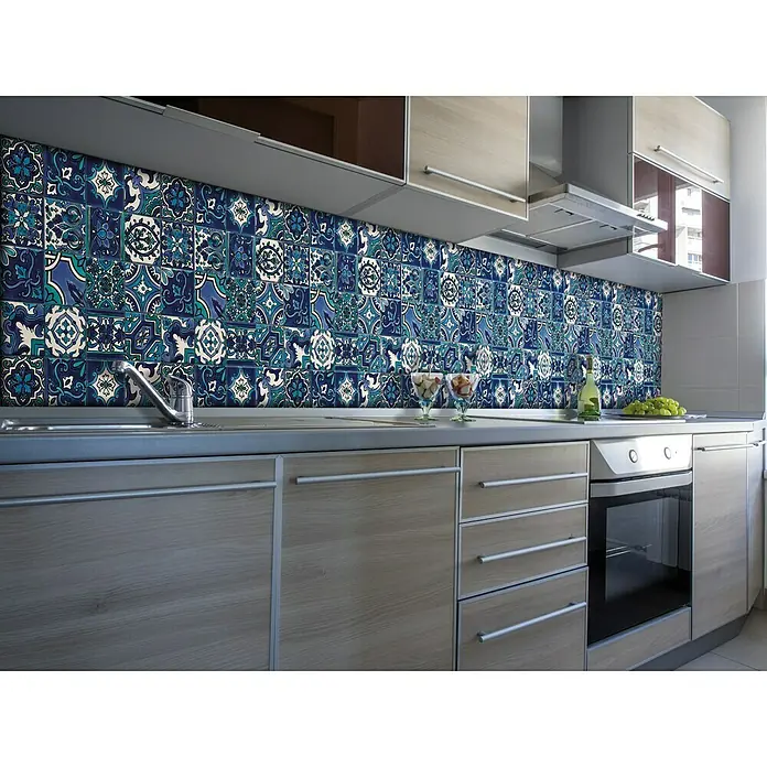 D-c-fix Ceramics Vinyl-Tapete Riasan - Blau/Grün, Floral, 400 x 67,5 cm - Stimmungsaufnahme