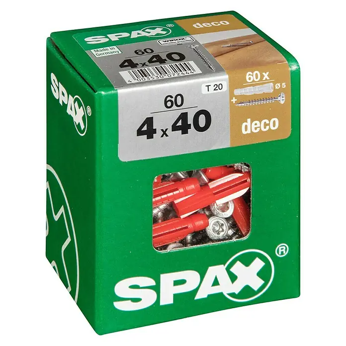 Spax Linsenkopfschraube T-STAR plus - Ø x L: 4 x 40 mm, Vermessingt, 60 + 60 Stk., Vollgewinde - Linke Seitenansicht