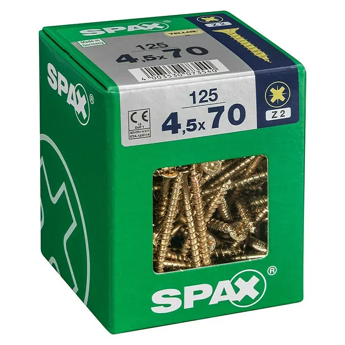 Spax Univerzalni vijak - 4,5 x 70 mm, Puni navoj, 125 kom - Pogled s lijeve strane