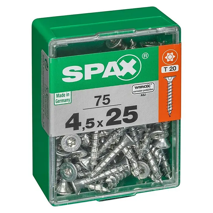 Spax Holzbauschraube TX T-Star plus - Durchmesser: 4,5 mm, Länge: 25 mm, Senkkopf, T-Star plus, Für multifunktionale Anwendungen im Innenbereich - Linke Seitenansicht