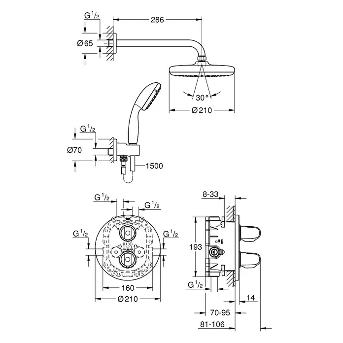 Grohe Duschsystem Grohtherm 1000 - Anzahl Strahlarten: 2 Stk., Chrom