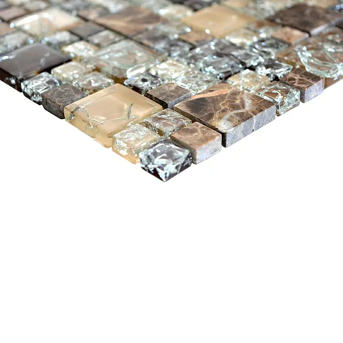 Mosaikfliese Crystal Mix XIC K1455 - 30,5 x 30,5 cm, Dunkelbraun, Glänzend - Detailaufnahme
