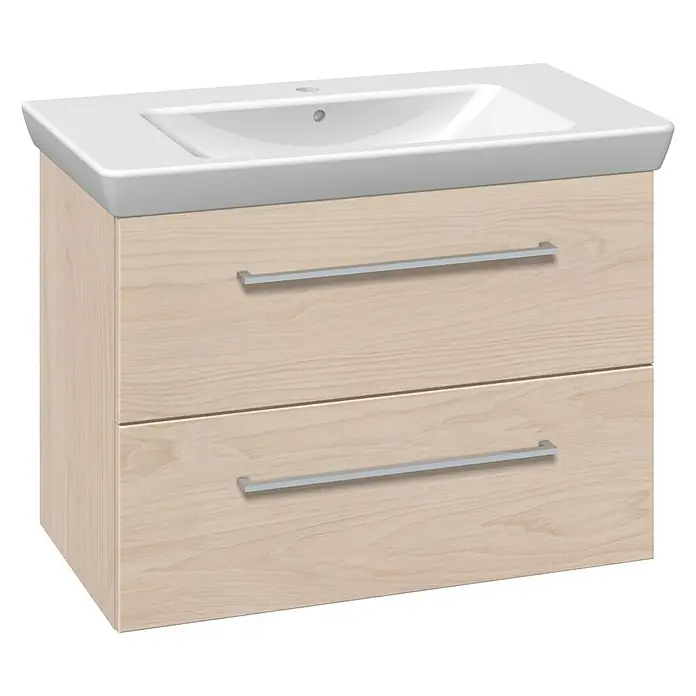 Scanbad Multo+ Waschtisch mit Unterschrank Lotto XL - Breite: 80 cm, Weiß/Ulme Nachbildung, Strukturiert