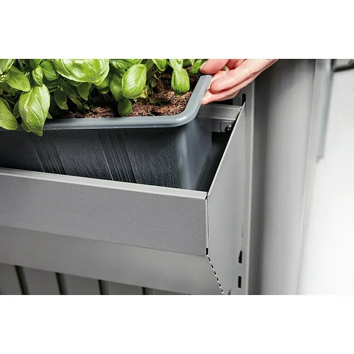 Biohort Blumenkasten FloraBoard - Länge: 82 cm, Quarzgrau Metallic - Detailaufnahme