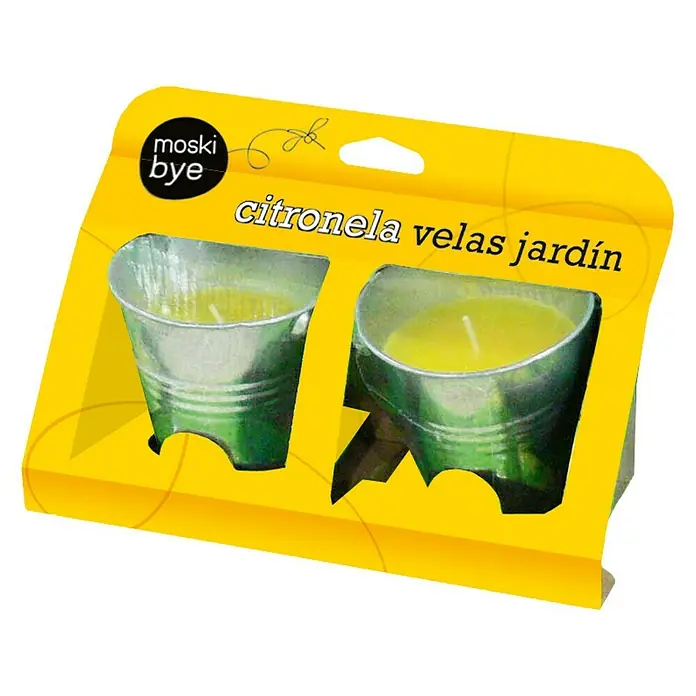 Vela de citronela en cubo metálico - 2 ud., Diámetro: 8 cm, Amarillo