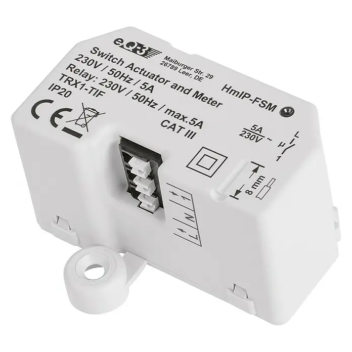 Homematic IP Funkschalter HmIP-FSM - 41 x 54 x 33 mm, Unterputz, 230 V/50 Hz, 5 A - Linke Seitenansicht