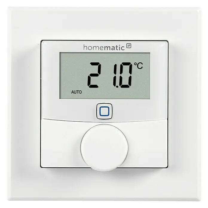 Homematic IP Funk-Raumthermostat HmIP-BWTH - Netzbetrieben, 230 V/50 Hz, 54 x 86 x 86 mm - Vorderansicht