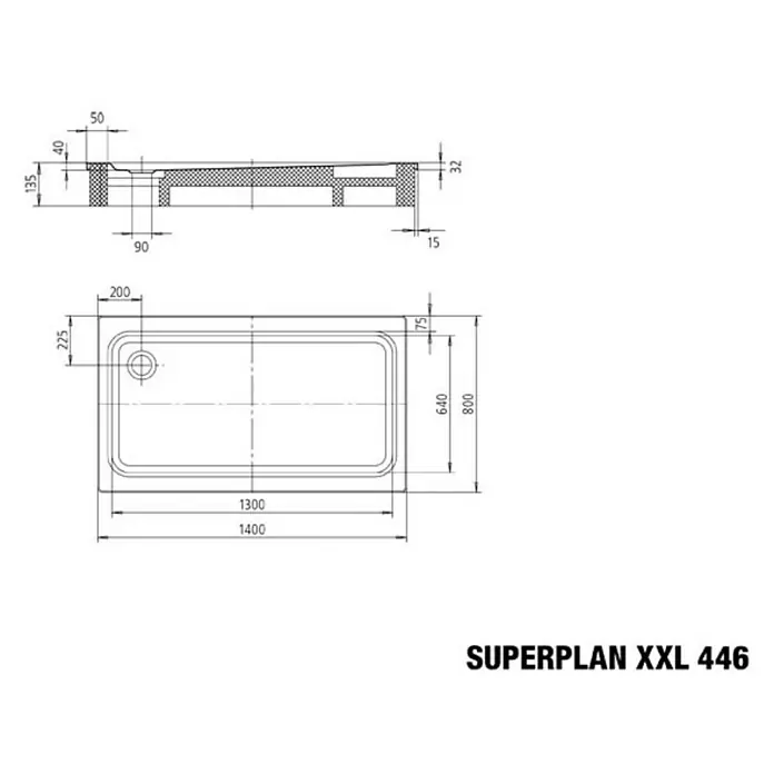Kaldewei Duschwanne Superplan XXL 446-1 - L x B: 140 x 80 cm, Stahl, Weiß - Skizze