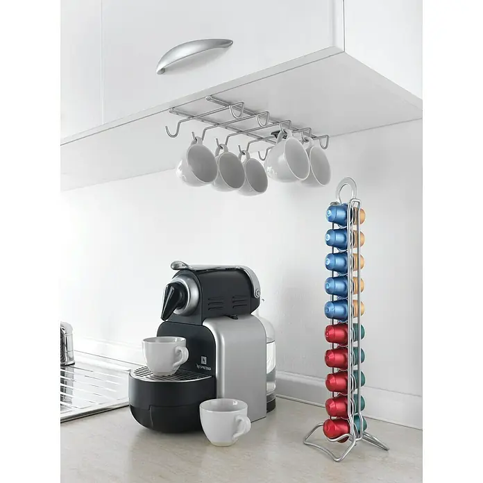 Metaltex Tassenhalter MyMug - L x B x H: 14 x 28 x 6 cm, Anzahl Haken: 10 Stk., Silber - Anwendungsbeispiel