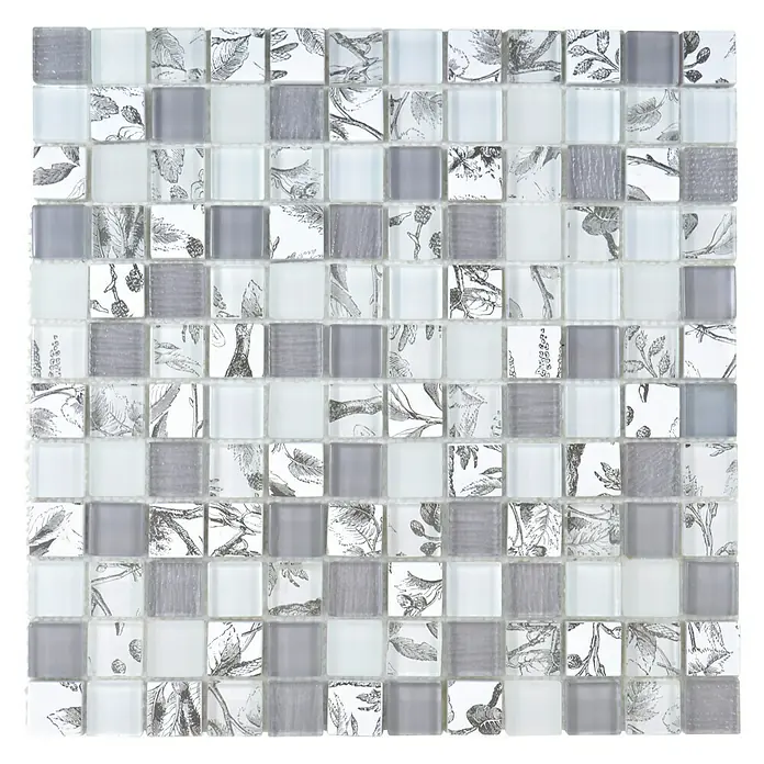 Mosaikfliese Quadrat Crystal XCM JT12 - 29,8 x 29,8 cm, Grau, Glänzend - Vorderansicht