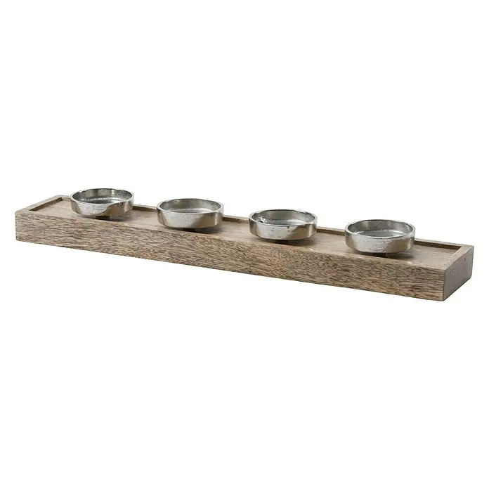 Kerzenständer - Holz, Natur/Silber, L x B: 55 x 10 cm