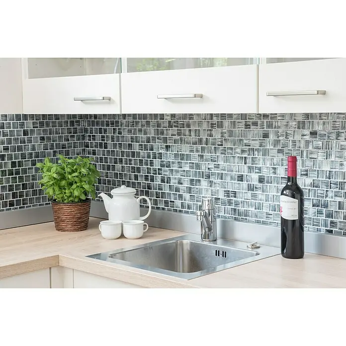 Mozaïektegel vierkant glas structuur CM CF41 - 28,6 x 31,8 cm, Zwart, Glanzend - Sfeeropname