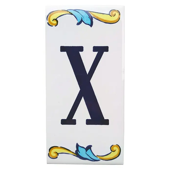 Azulejo de gres Letra X - 7,5 x 15 cm, Blanco, Azul, Amarillo, Brillante