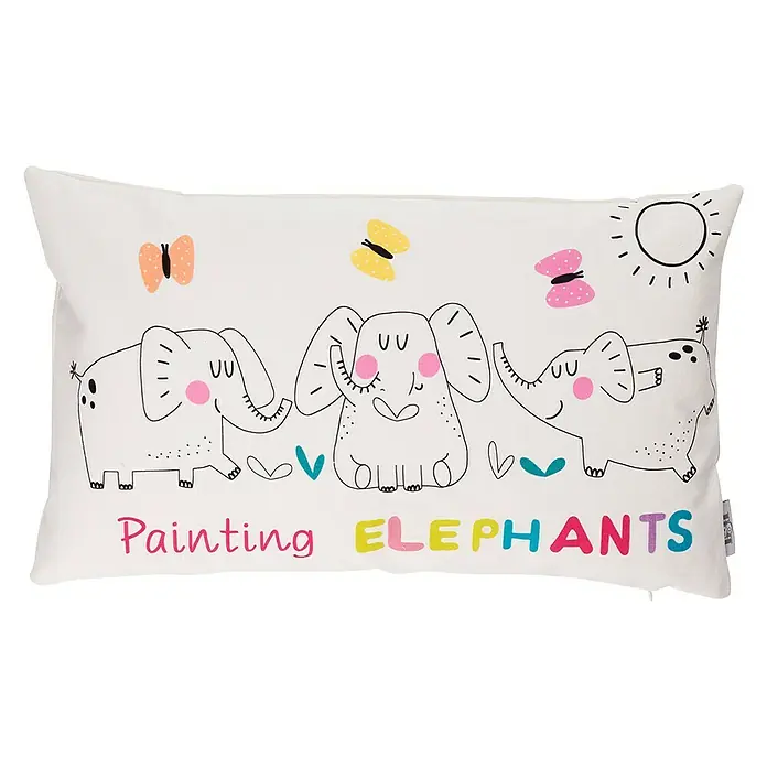 Cojín Elephants - Multicolor, 50 x 30 cm, 100% algodón