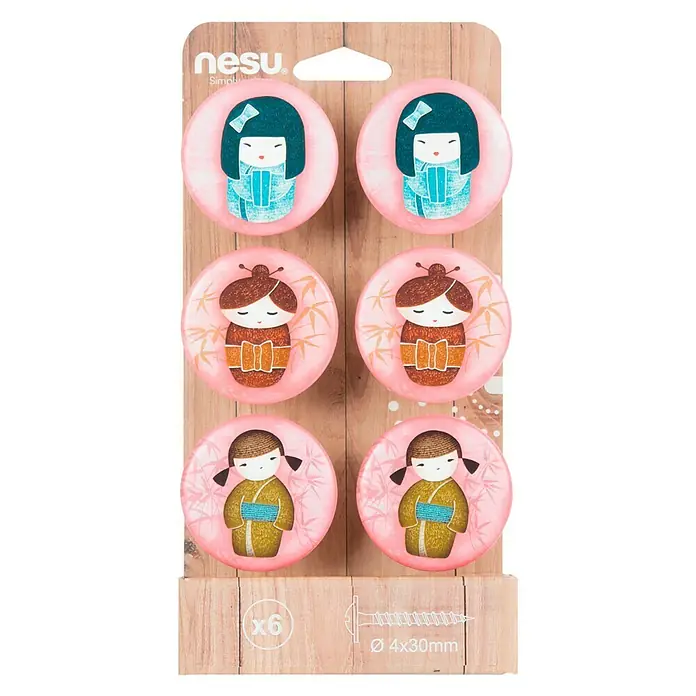 Nesu Set de pomos para muebles Chinas 6 uds. - 6 pzs., Ø x Al: 50 x 24 mm, Plástico