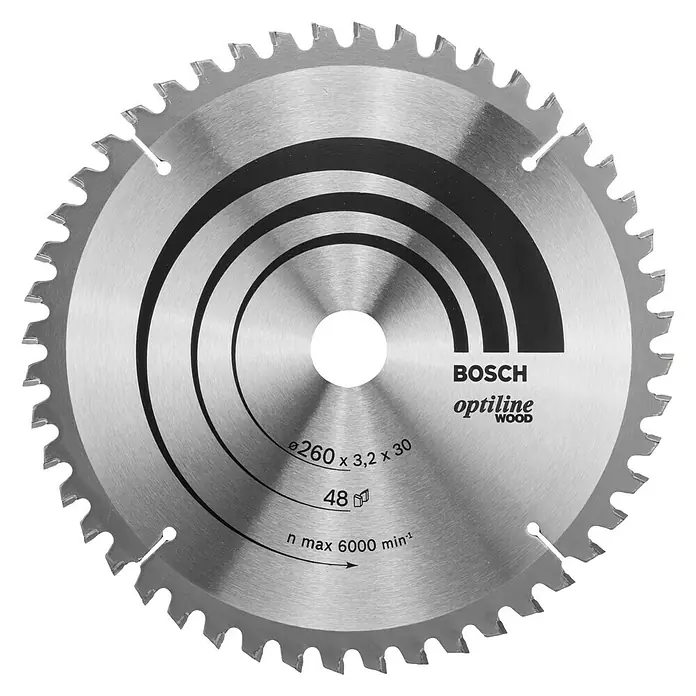 Bosch Cirkelzaagblad - Diameter: 260 mm, Boorgat: 30 mm, Aantal tanden: 48 tanden - Vooraanzicht