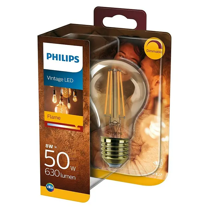 Philips Bombilla LED Vintage Gold - 8 W, E27, Color de luz: Blanco cálido, Intensidad regulable, Redonda